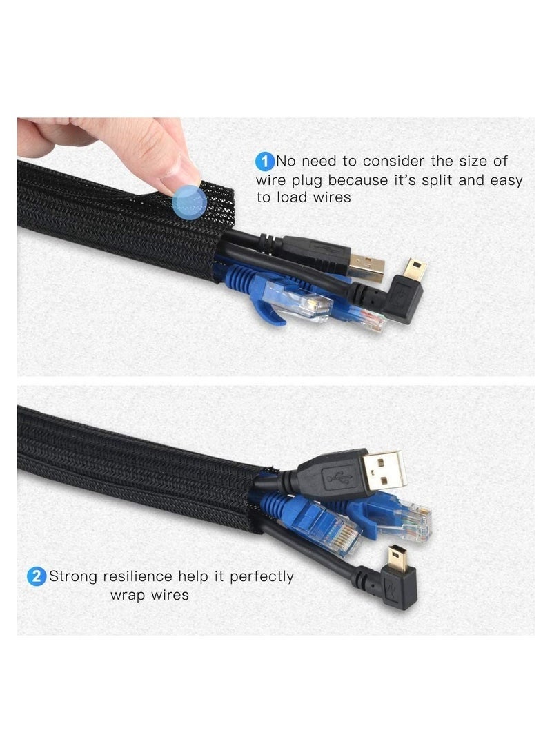 YUJA Adjustable Braided Cable Sleeve, Wire Management Sleeve Concealer for TV Table, Computer Cable Sleeve with Flame Retardant Cord Organizer and Protector, 3M/9.84ft, Black - Image 5